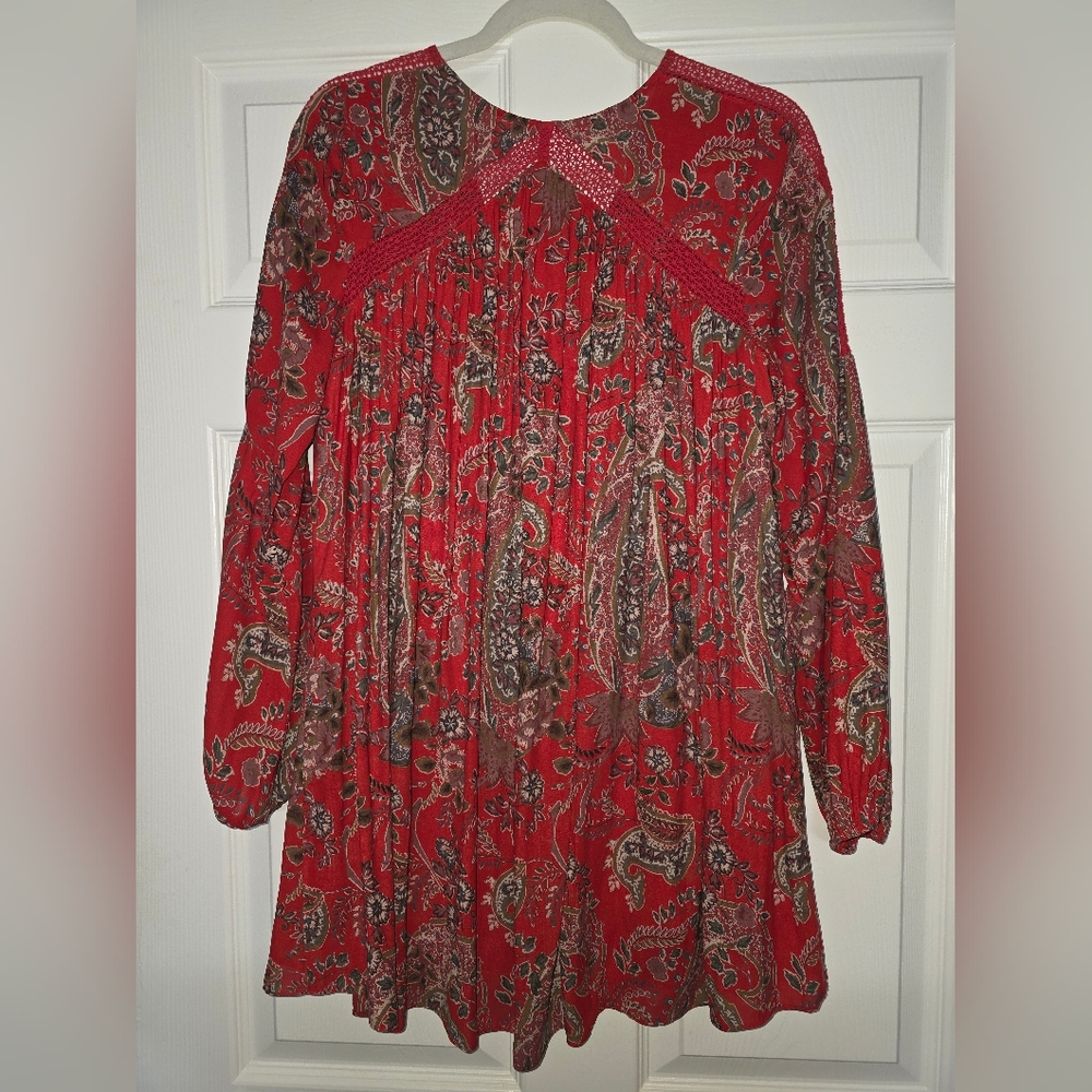 Moving Sale! { Free People Red Lace Up Mini Dress With Pockets Size XS - Picture 7 of 7